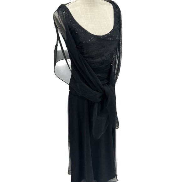 Patra Black Sequin Evening Dress With Sheer Shawl Size 8 - Picture 3 of 12